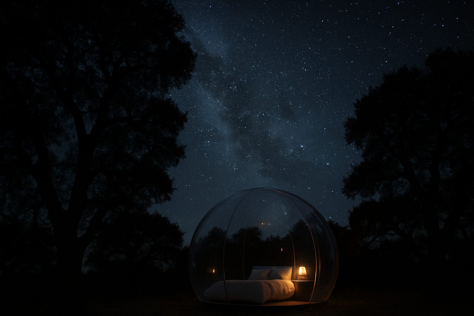 Bulle transparente sous le ciel nocturne du Quercy