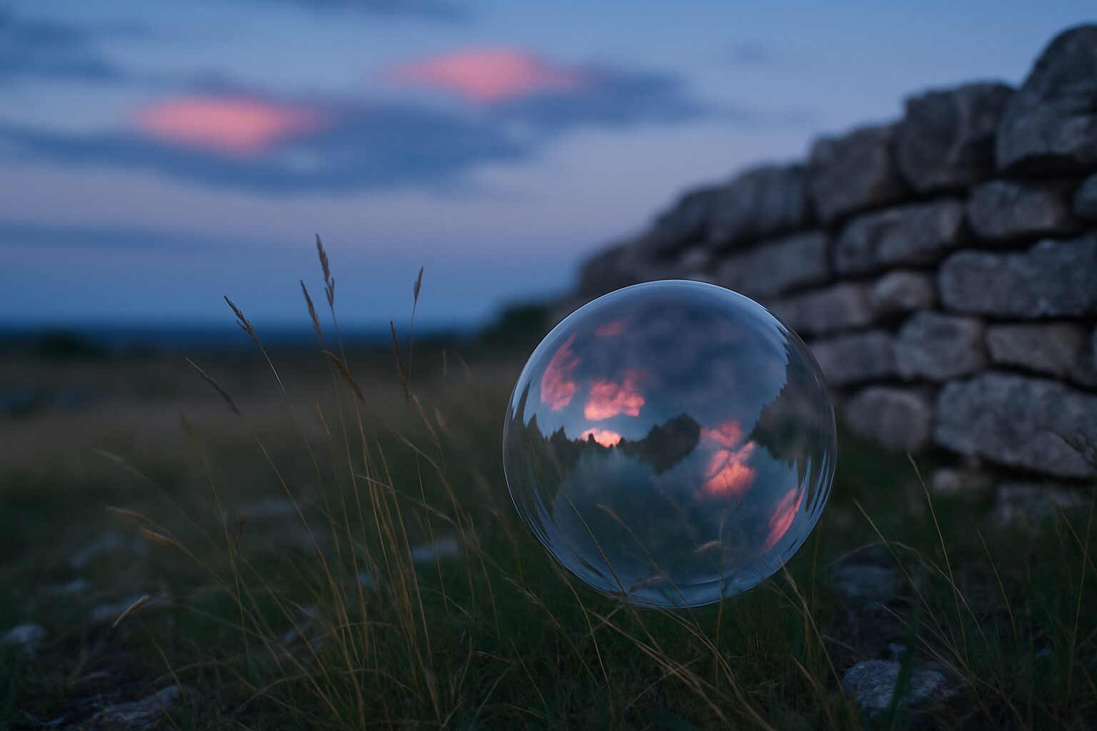 Bulle transparente au crépuscule sur le causse